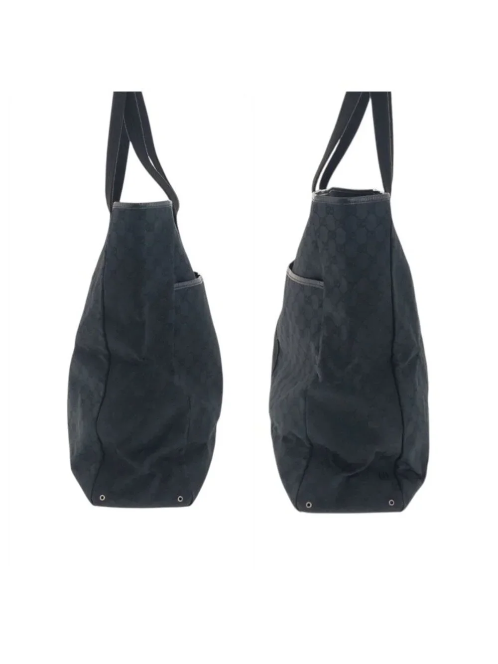 Gucci Black Silver GG Canvas Leather Tote Shoulder Bag